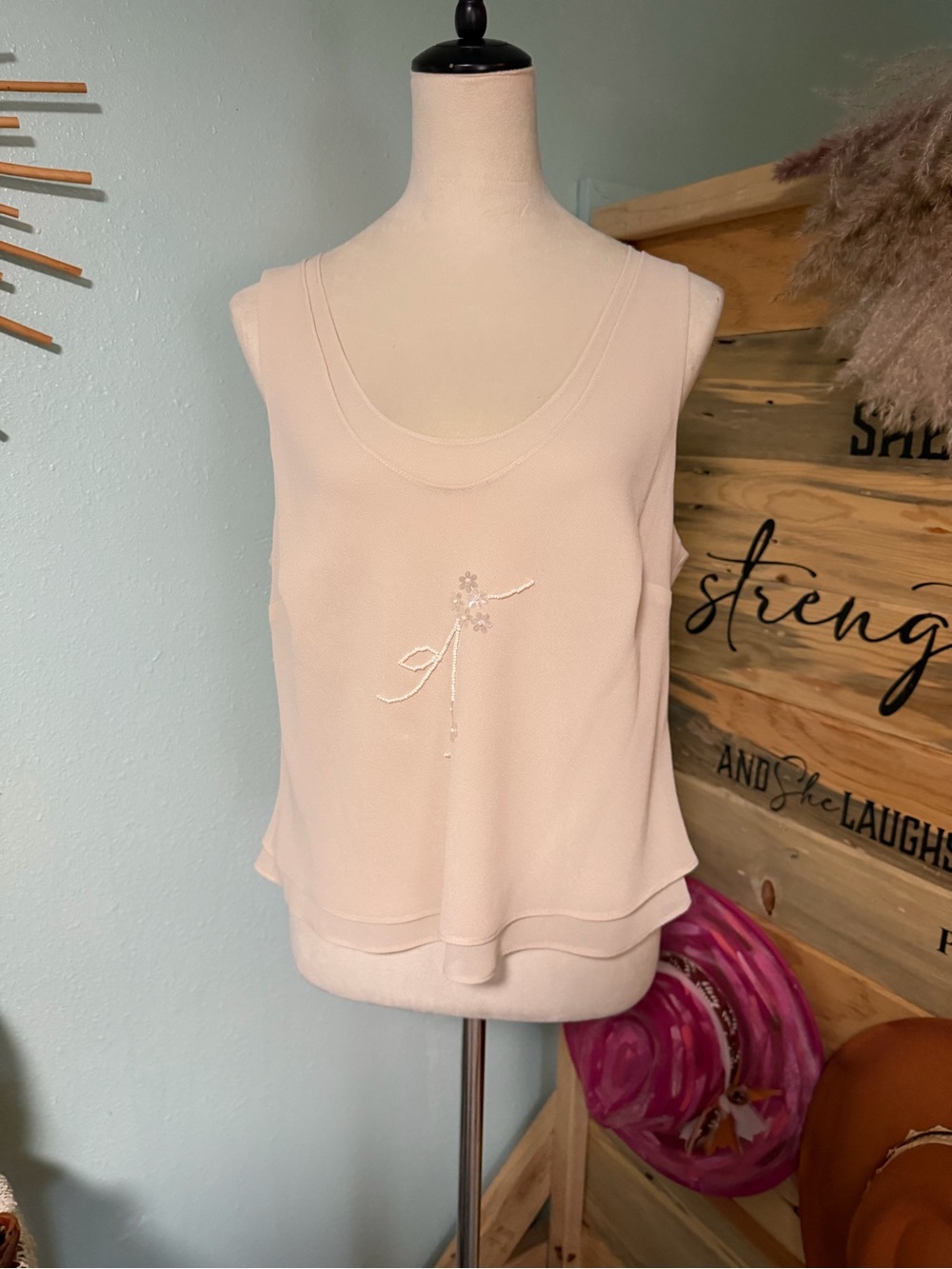 Joseph Ribkoff Cream Embellished Floral V-Neck Top